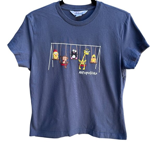 Aeropostale Vintage Y2K Babydoll Animal Swing Graphic Boyfriend Tee Blue Shirt M - Picture 1 of 8